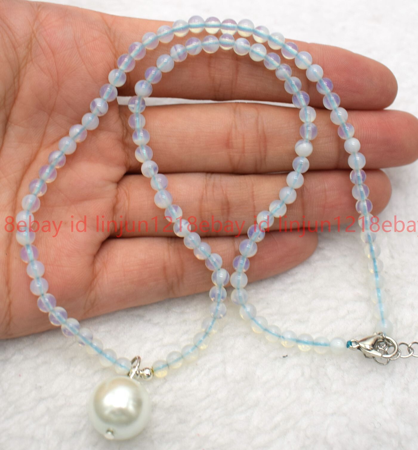 Natural 4mm White Opal Round Gems Bead White Shell Pearl Pendant Necklace16-28in