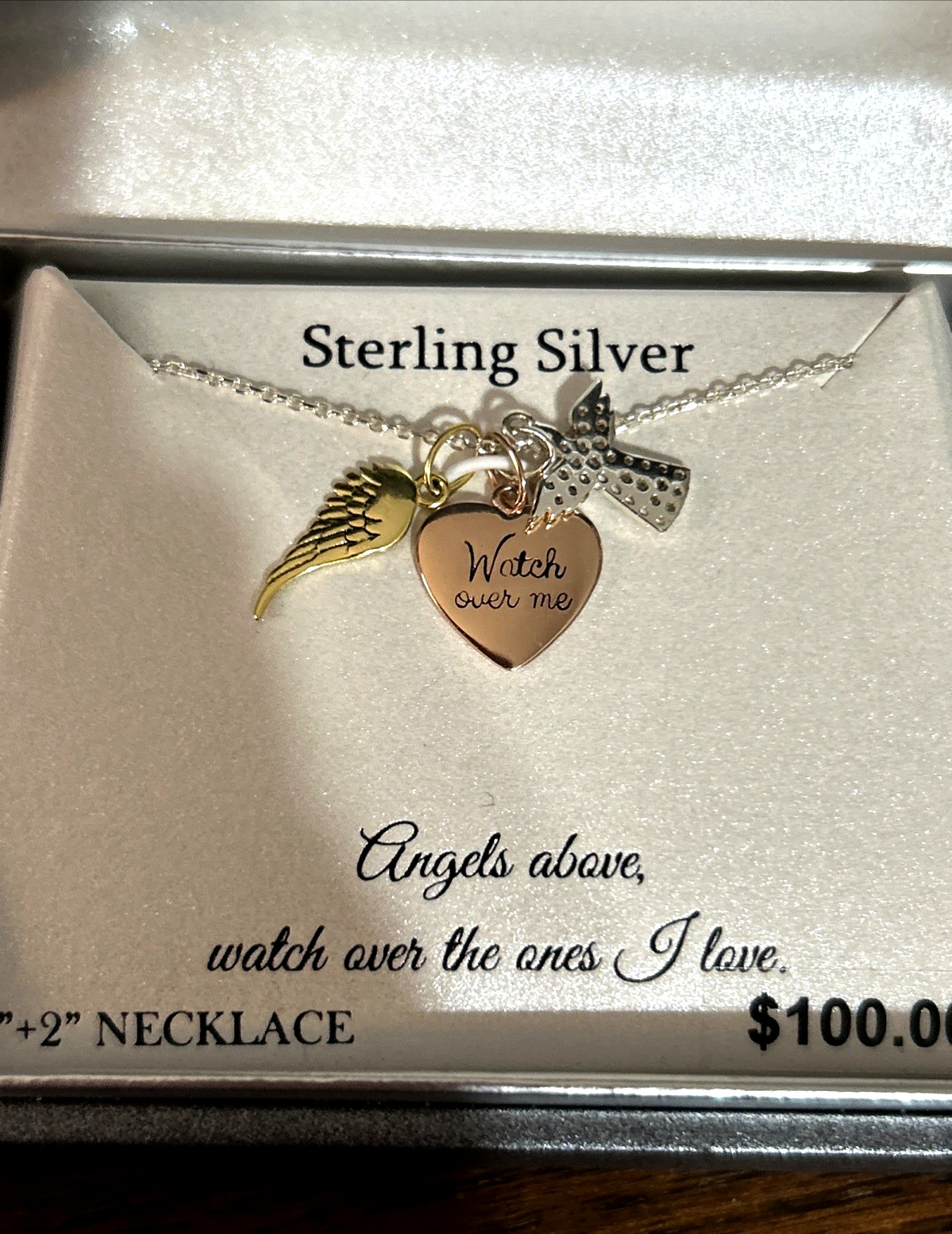 Timeless Sterling Silver Angels Above Watch Over the Ones I Love Necklace~New