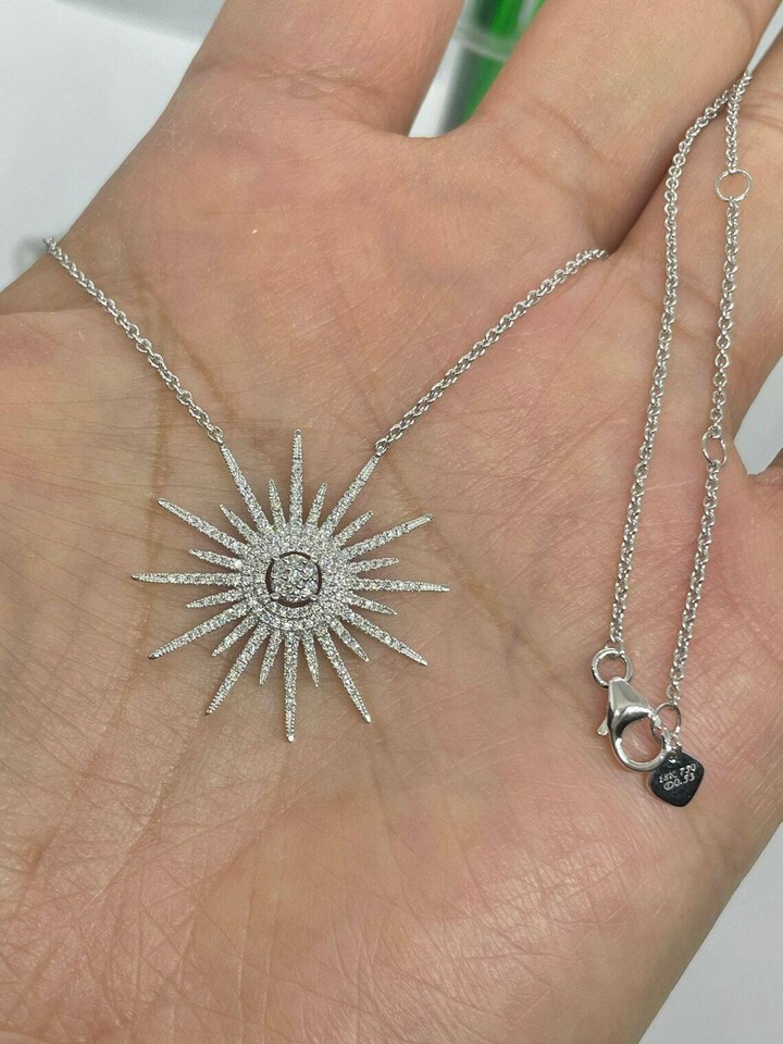 2.00Ct Round Cut VVS1 Starburst Diamond Pendant Free Chain 14K White Gold Finish
