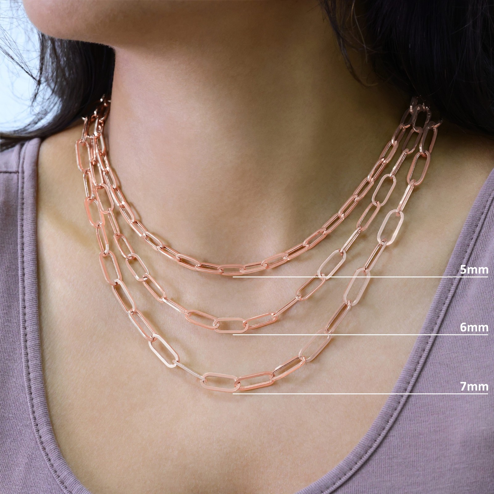 10k Rose Gold Paperclip 2mm-7mm Cable Chain Bracelet Necklace Mens Women 7″-24″