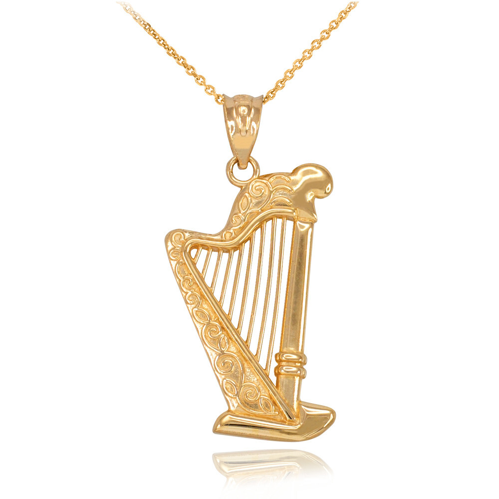 Solid Gold Harp Pendant Necklace (Available in Yellow/Rose/White Gold)