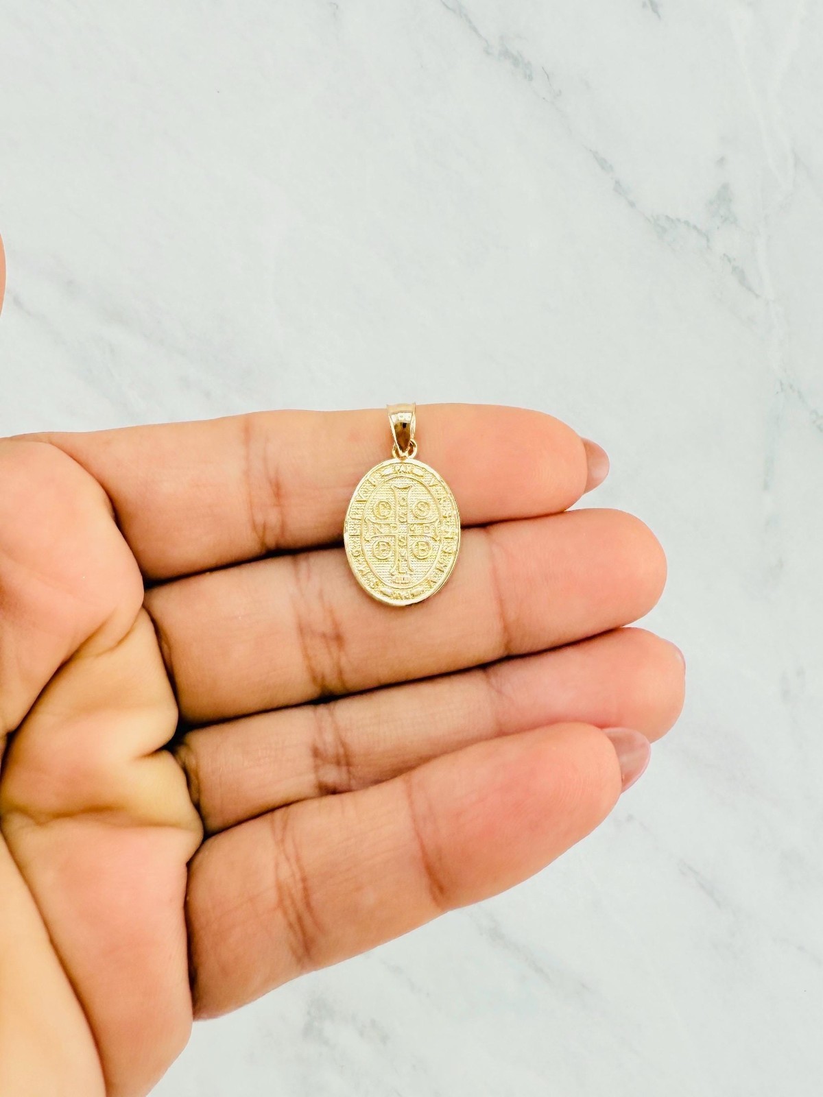 14k gold pendant st Benedict medallion key San Benito medalla llave