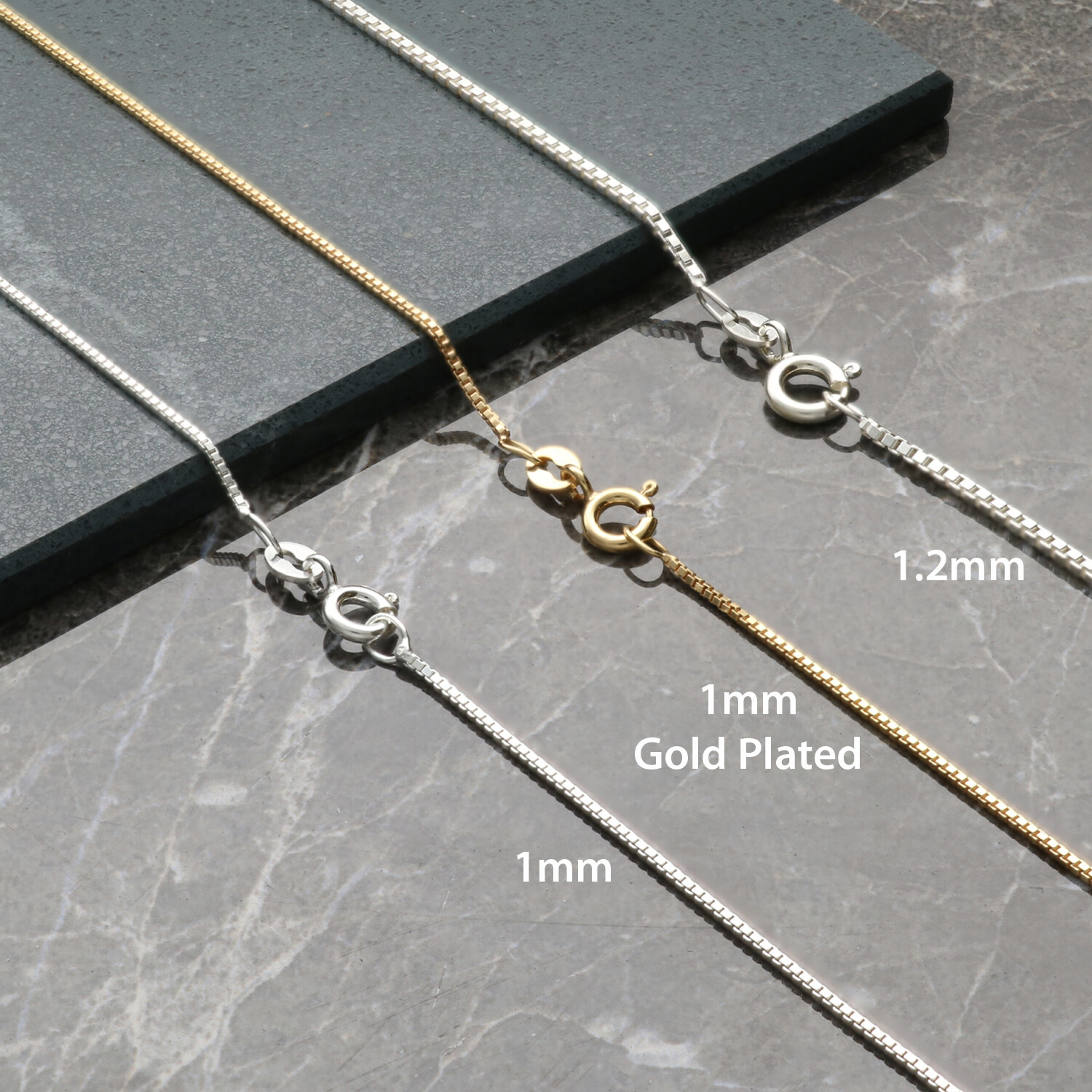 Sterling Silver or Gold Plated 14 16 18 20 22 24 26 28 30 36 40 ” inch Box Chain