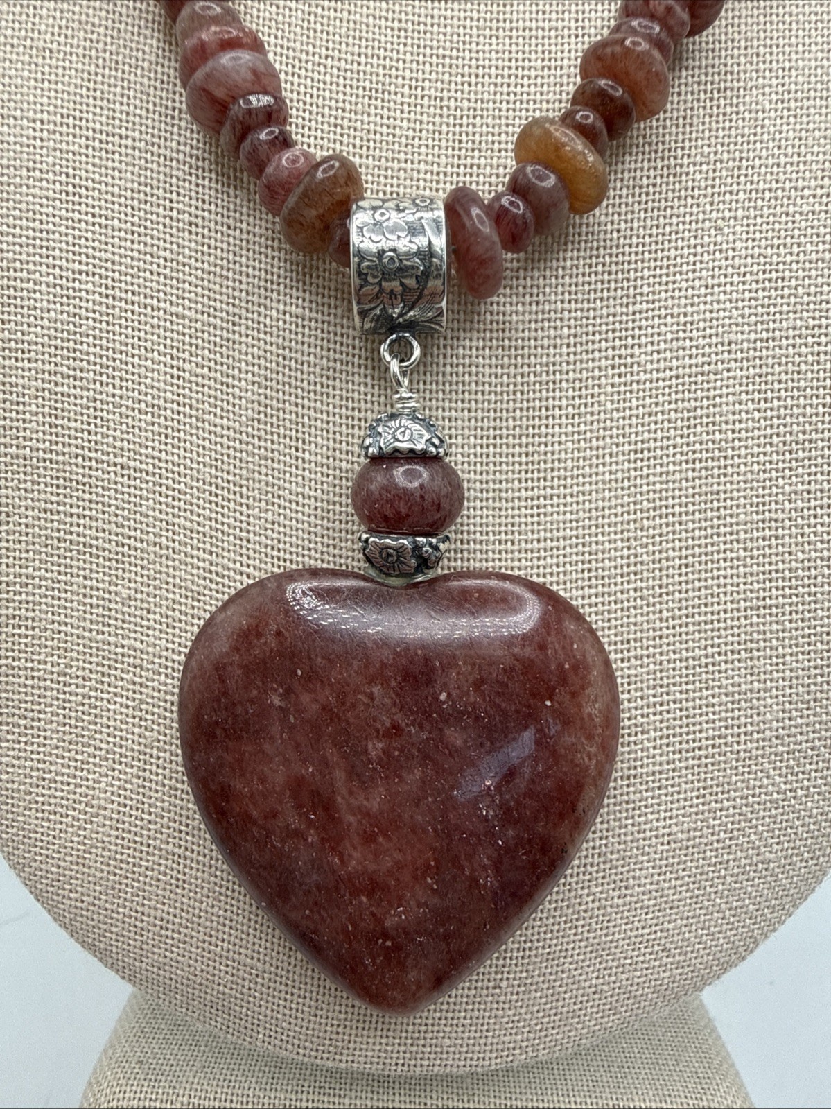 Jay King Natural Nigerian Strawberry Quartz 925 Heart Pendant Necklace