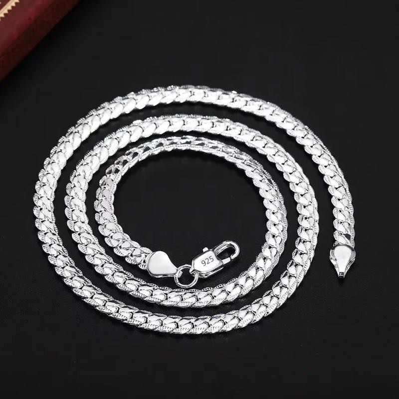 925 Sterling Solid Silver 6mm Chain Necklace Jewelry for Men Women Fashion Gift