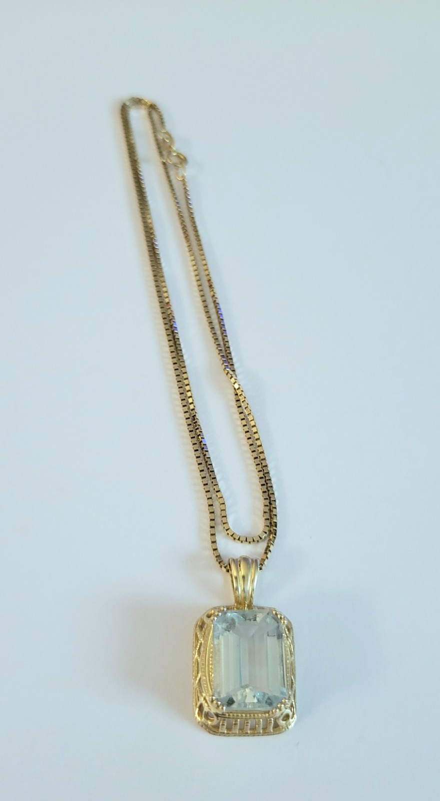 Topaz 14k Gold Art Deco Pendant Necklace 6.9 GTW Vtg Marked ZRW JewelAmerica