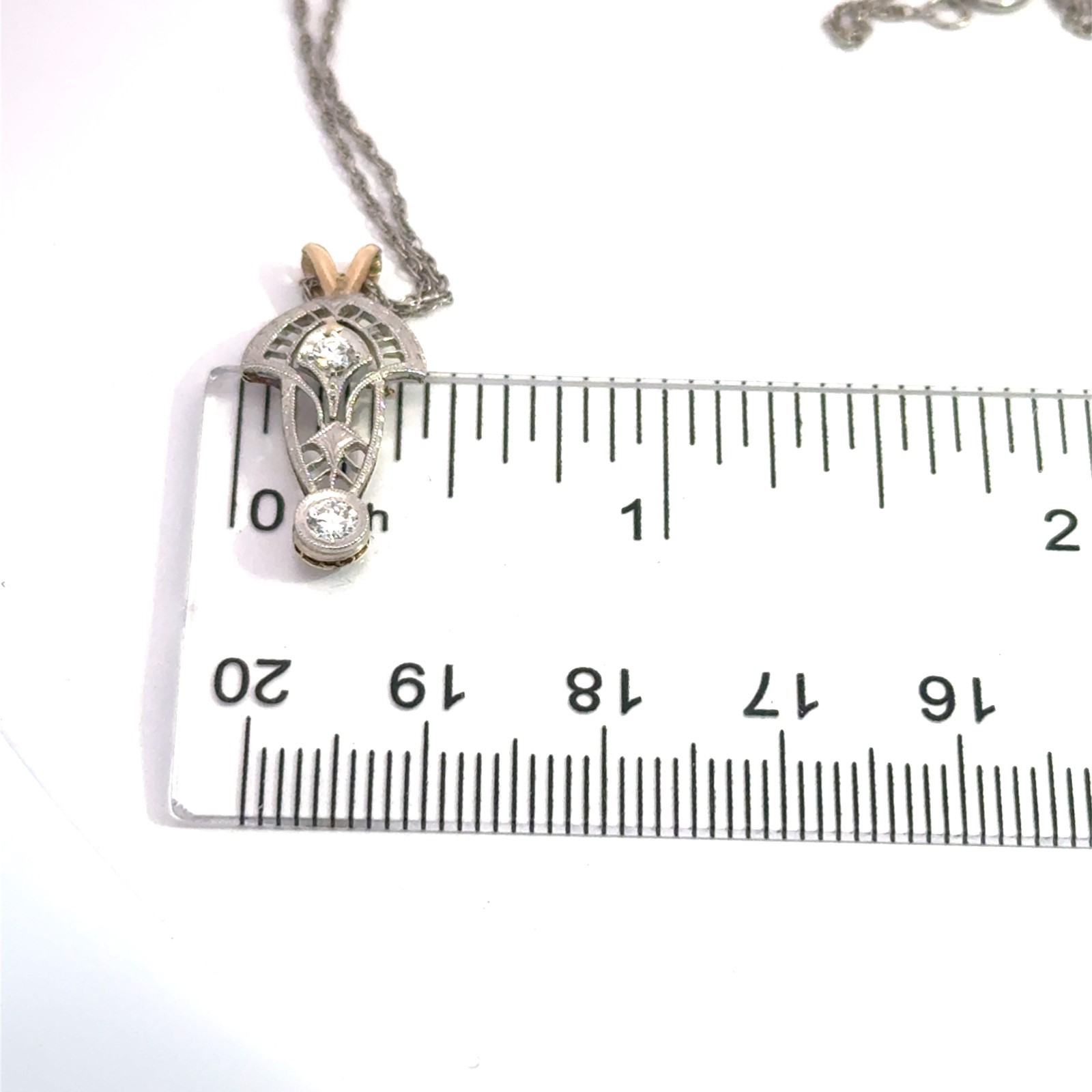 14k Yellow & White Gold Stamped & Platinum Diamond Art Deco Chain Necklace 18″