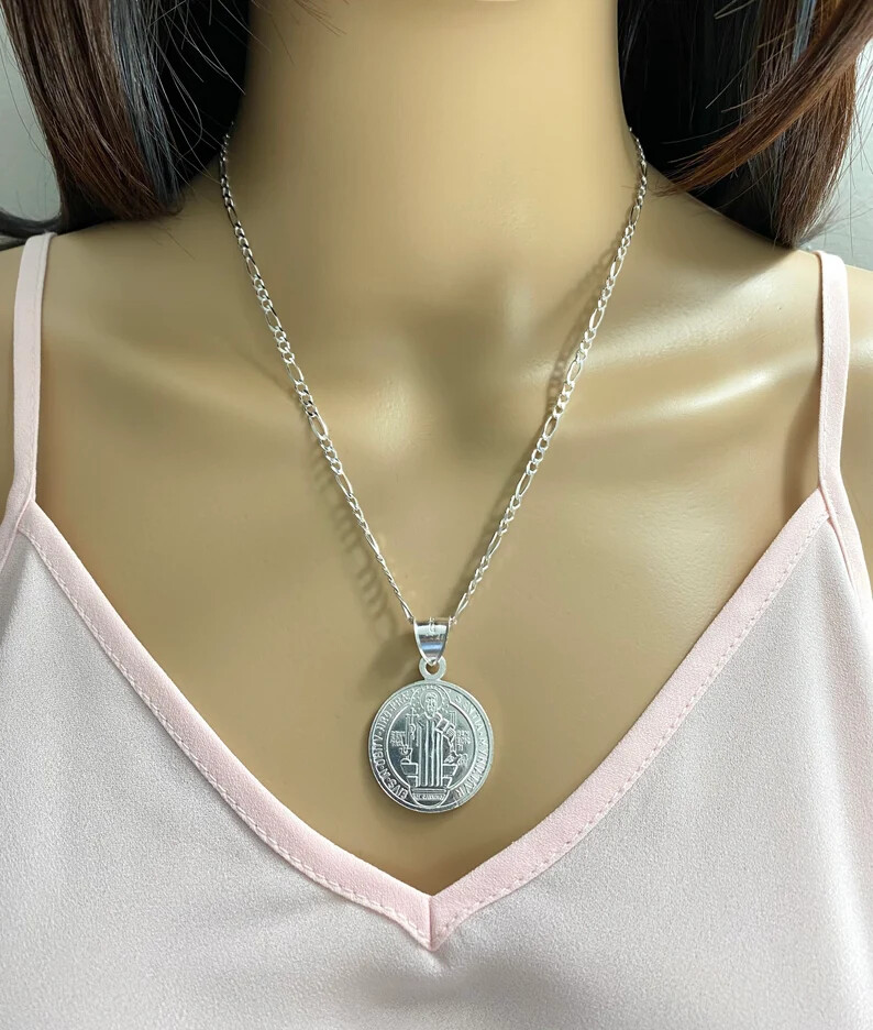 925 Sterling Silver Saint Benedict Pendant / Necklace, UNISEX – ESP32