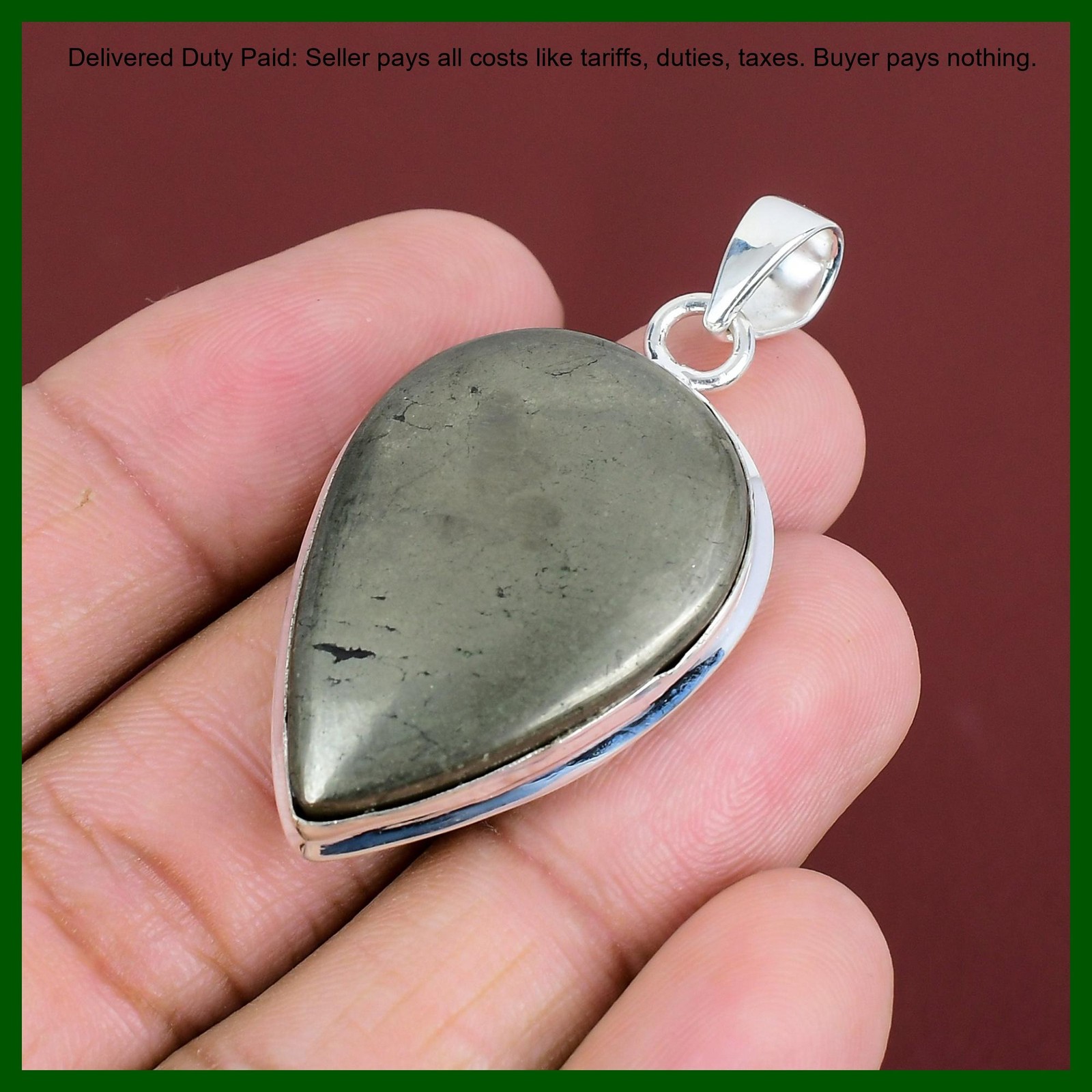 925 Silver Pear Pyrite Gemstone Solar Chakra Engagement Birthday Pendant Jewelry