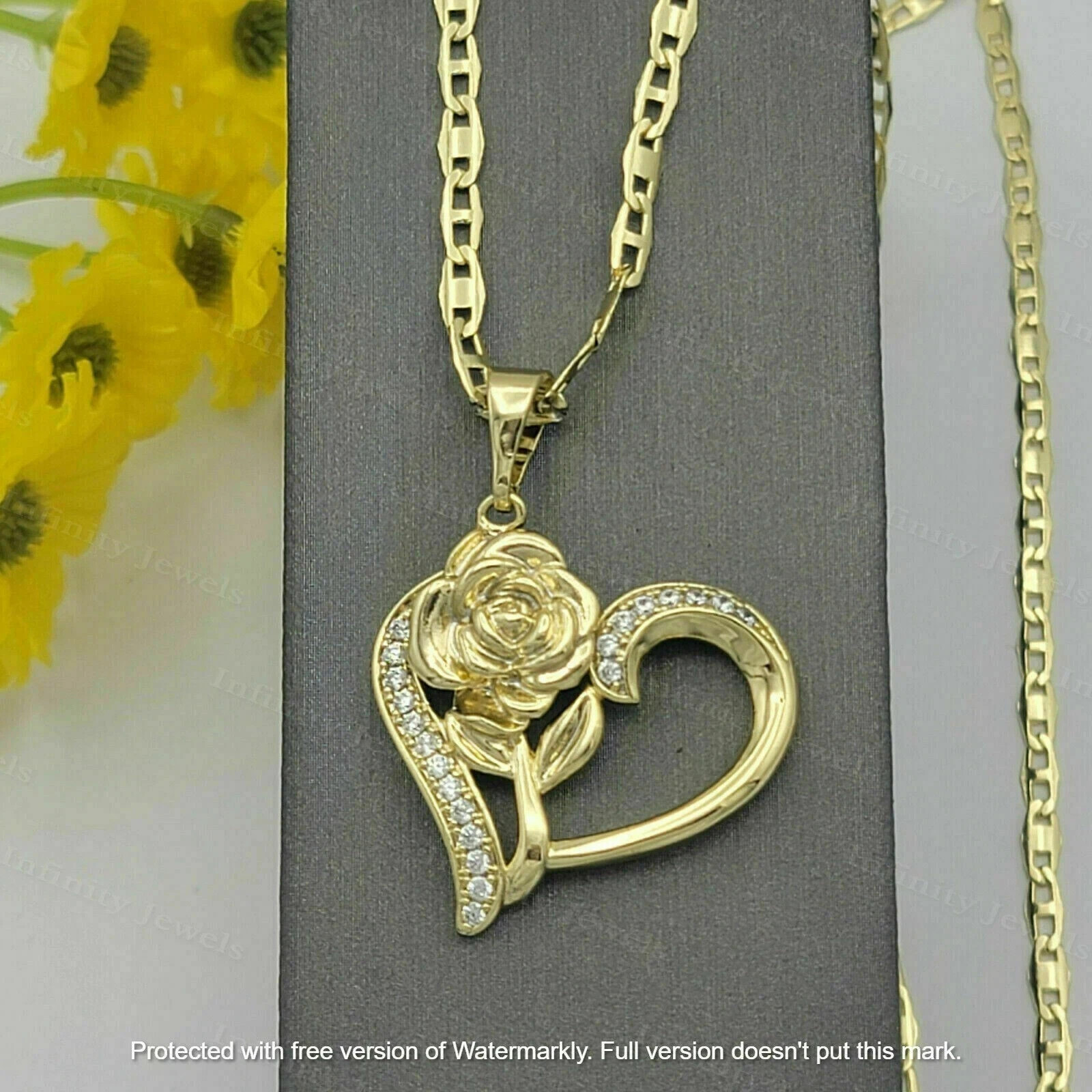 0.25Ct Round Cut VVS1/D Diamond Heart Pendant Free Chain 14k Yellow Gold Finish