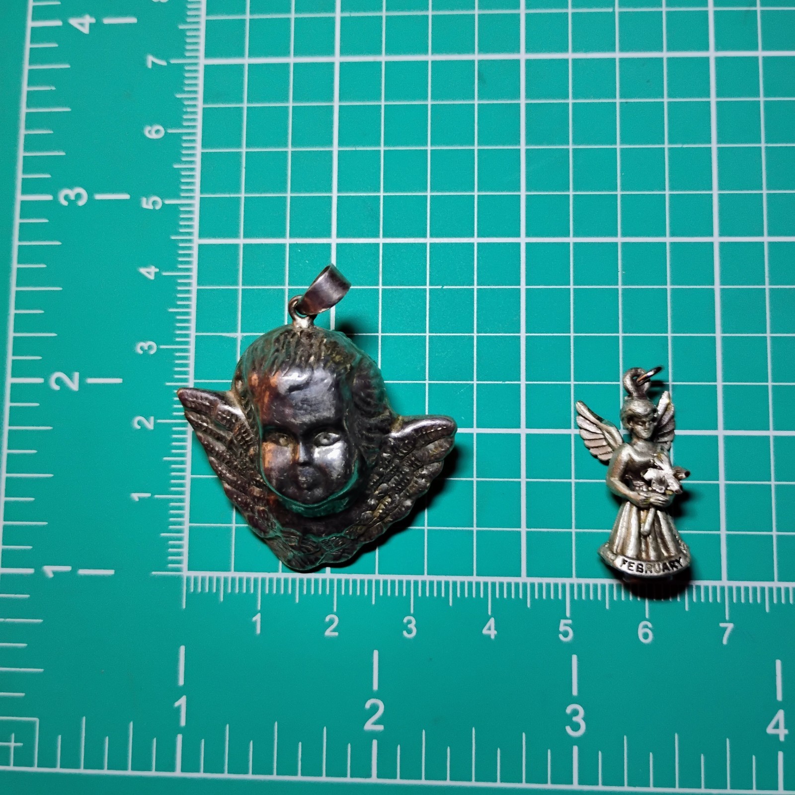2 Sterling Silver 925 Angels 3D Puffy And Creed February Violets Pendants