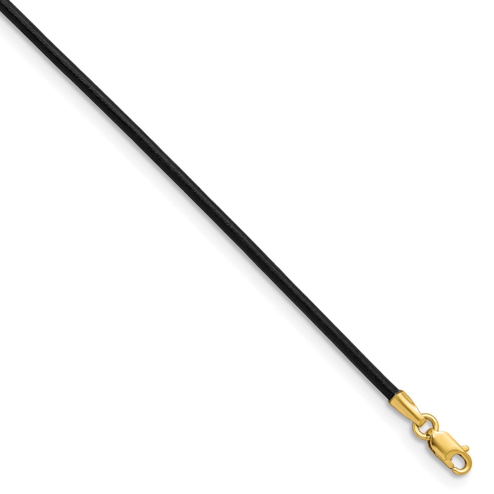14k Yellow Gold Yellow Clasp 1.5mm 18 inch Black Leather Cord Necklace Womens