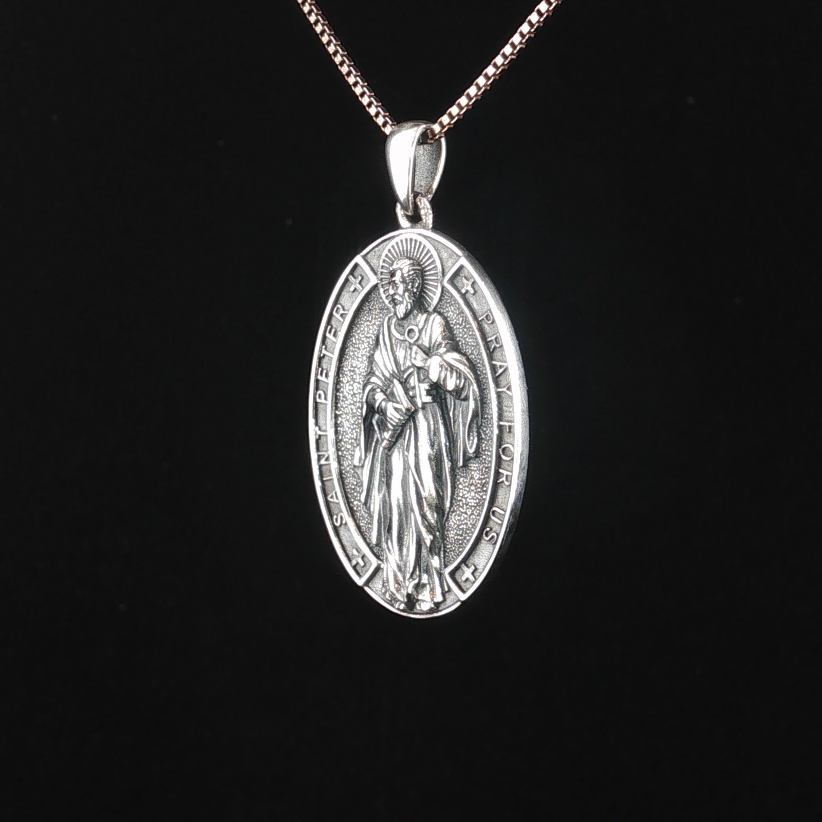925 Sterling Silver Two-Sided Saint Peter Necklace