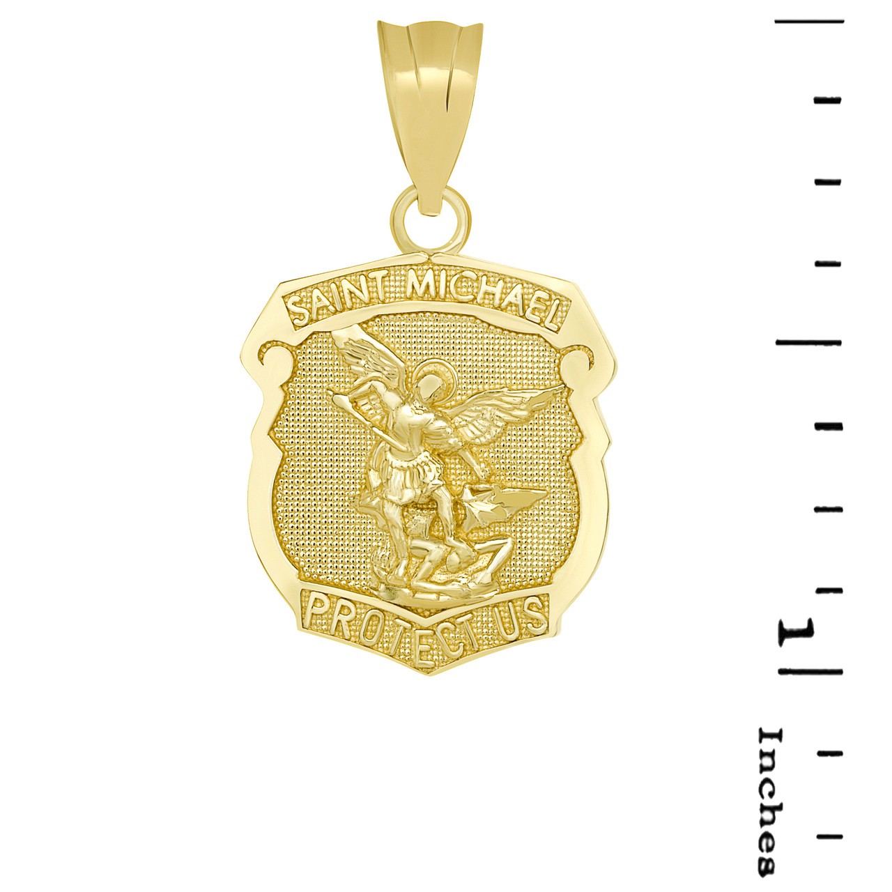Gold St. Michael Protect Us Shield Pendant Necklace (Yellow/Rose/White/Two Tone)