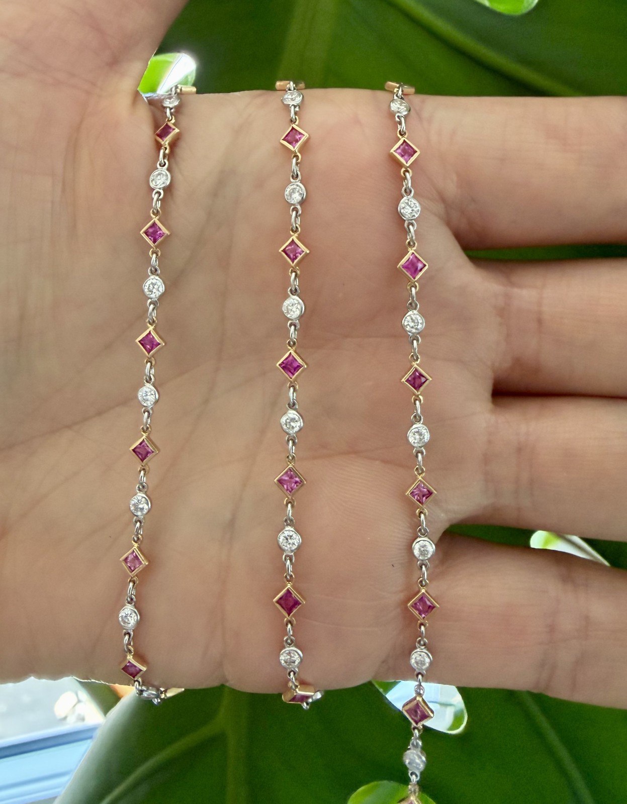 18K/Platinum Diamond & Pink Sapphire By the Yard Necklace 1.53/2.65CT