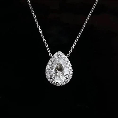 Real Moissanite 2.50Ct Pear Cut Women’s Teardrop Pendant 14K White Gold Plated