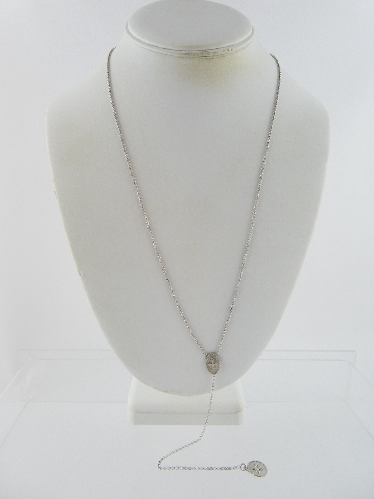 LIR Religious Sterling Silver Cross and Fleur De Lis Necklace 925 6.3g 23.5 Inch