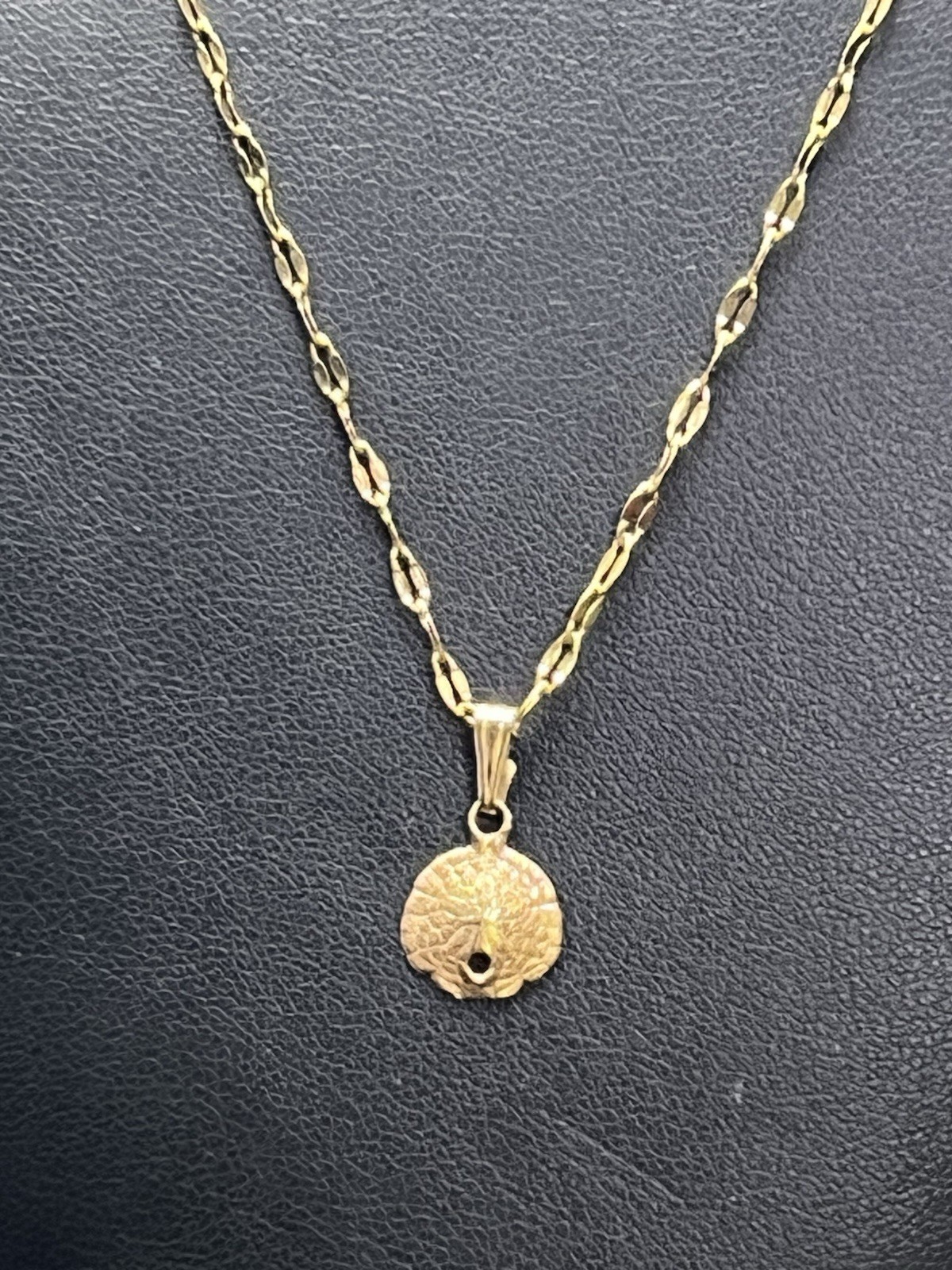 14K Gold Sand Dollar Pendant Dainty Textured Beach Charm 0.5” Chain NOT included
