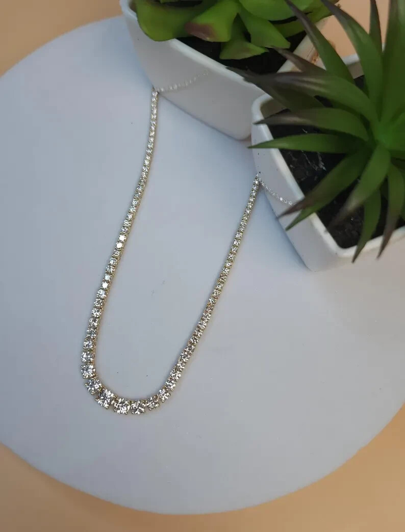 Brilliant Round Cut Lab Grown Diamond Women Necklace For Wedding 10K Yellow Gold