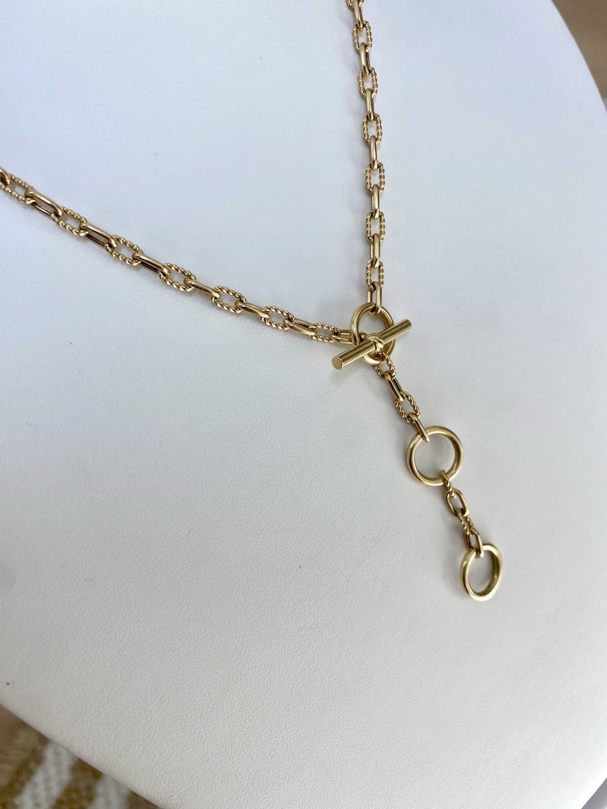 David Yurman 18K Gold Madison Necklace 3mm 17” Toggle 3 Ring Amulet Holder $4400