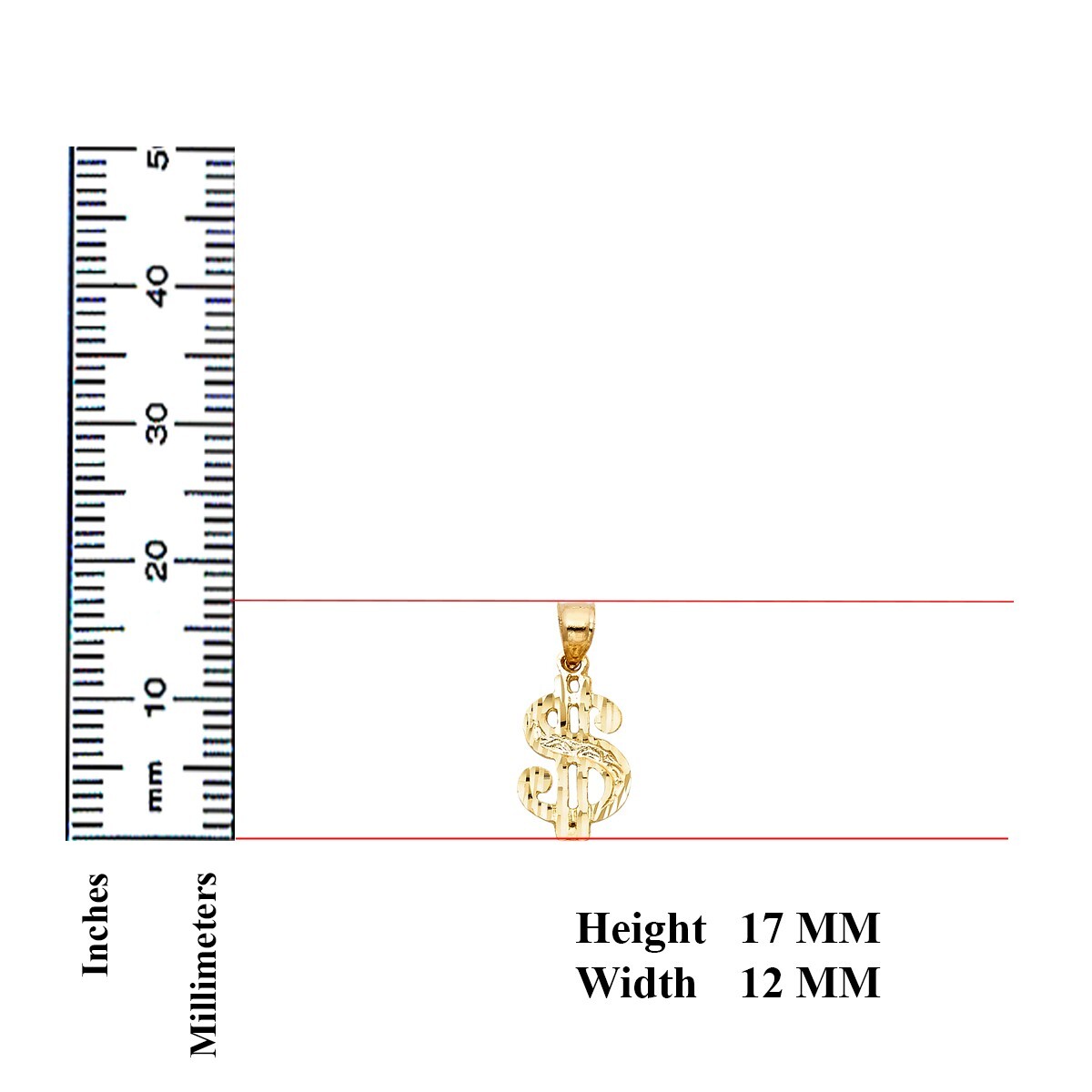 14K Yellow Gold Dollar Sign Pendant For Necklace or Chain
