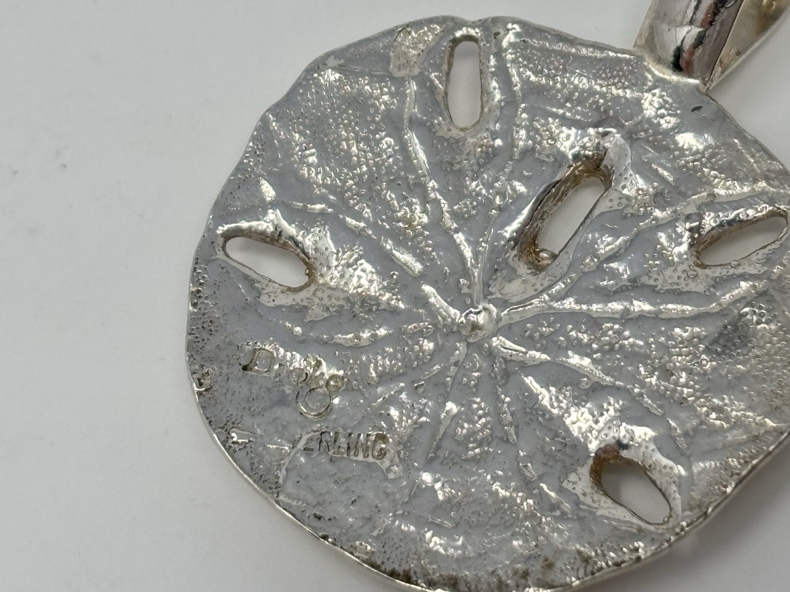 Large Sterling Silver Sand Dollar Shell Necklace Pendant Nautical Beach Theme