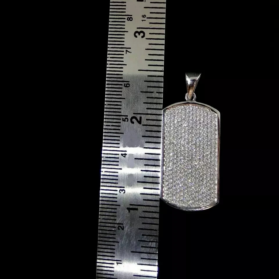 Men’s Dog Tag 2Ct Lab Created Diamond Round Pendant 14K White Gold Plated Silver