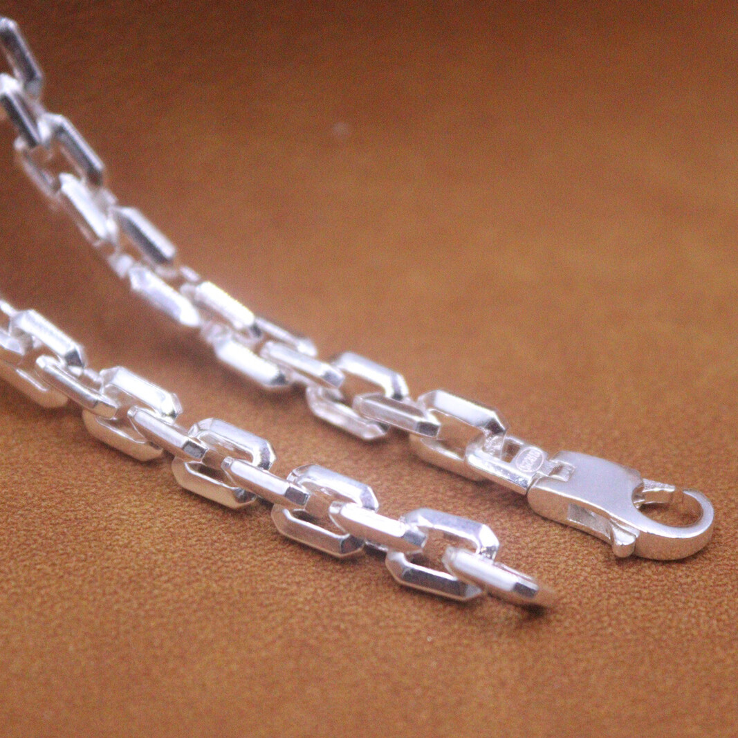 Real S925 Sterling Silver Chain Men 6mm Square Cable Link Necklace 22inch L