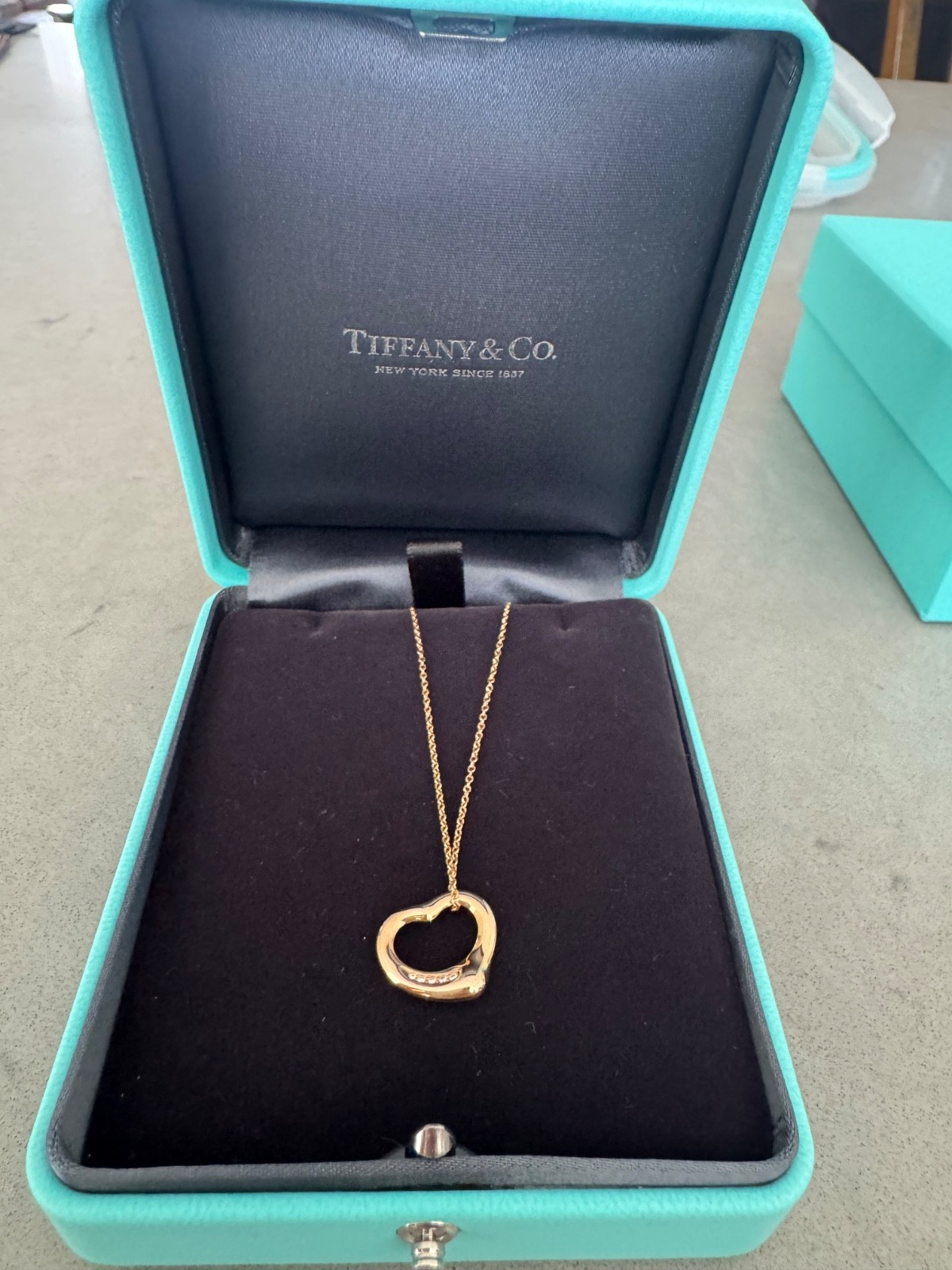 Tiffany & Co. Elsa Peretti Open Heart Pendant Necklace 18K Yellow Gold Diamond A