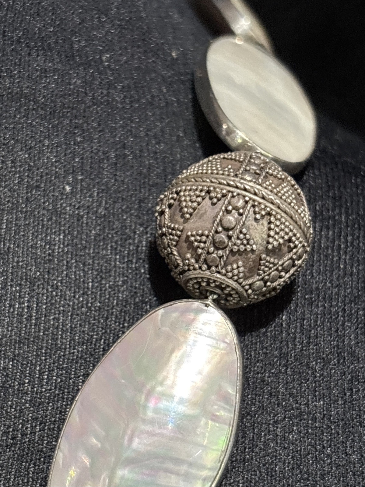 Rare Nautilus Osmena Pearl Antique 925 Silver Necklace 70cm WhiteGray Iridescent