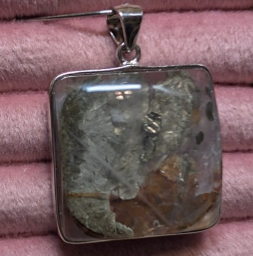CHALCOPYRITE PEACOCK ORE IN CLEAR QUARTZ PENDANT STERLING SILVER S925 NATURAL