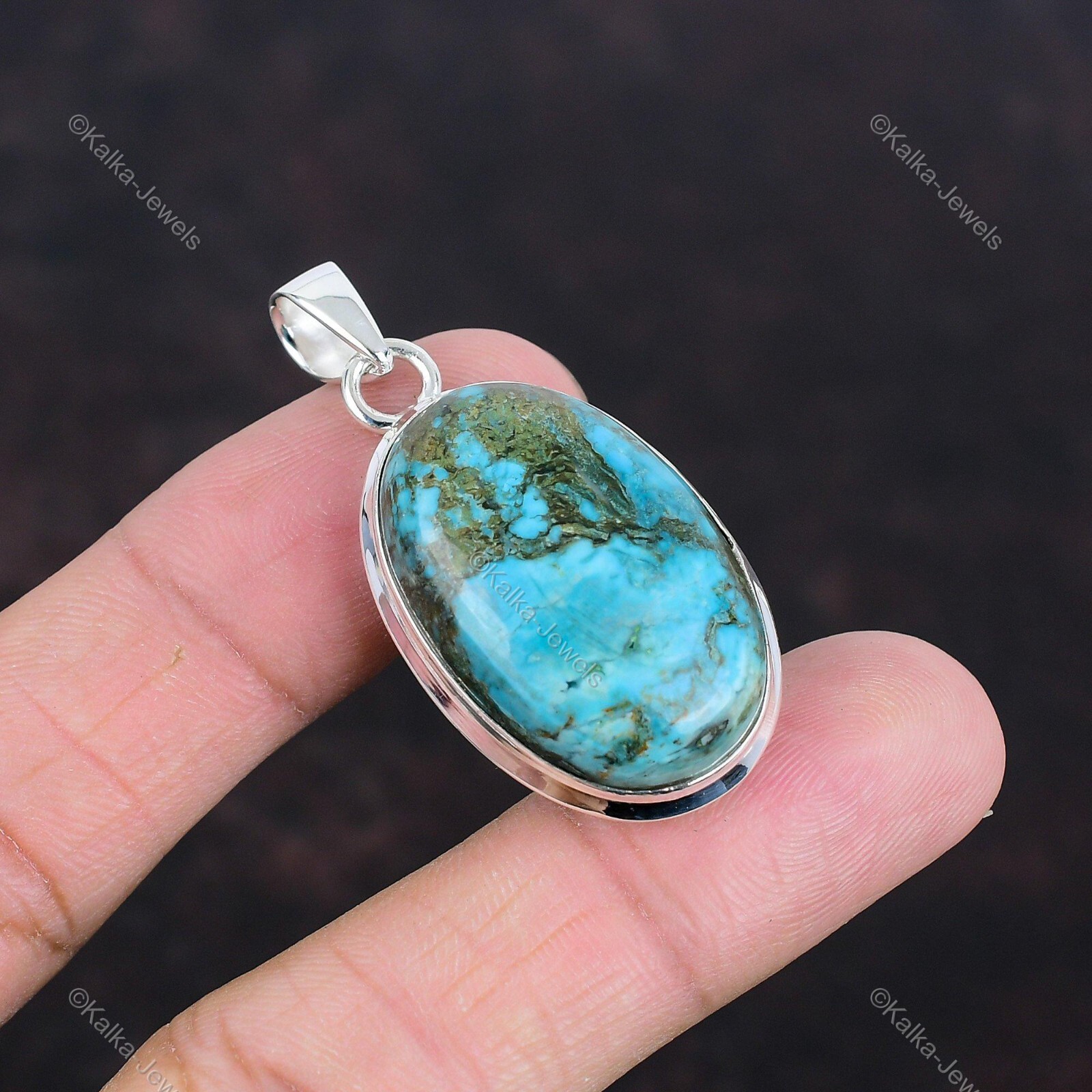 Natural Tibetan Turquoise Gemstone Jewelry 925 Sterling Silver Pendant For Women