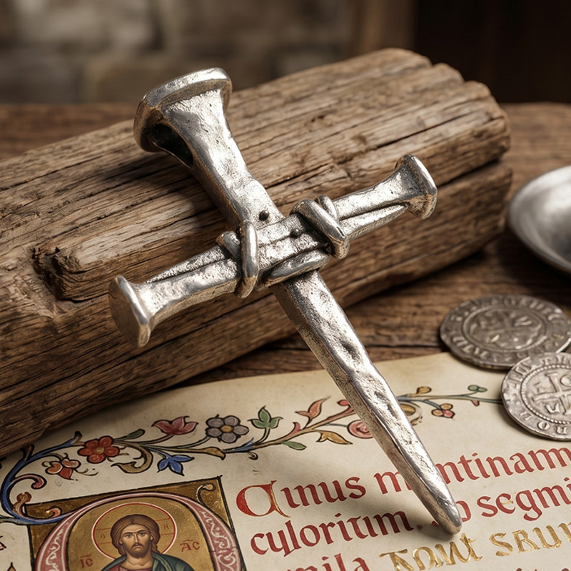 9.5g Cross Of Nails Christianity Pendant Real 925 SOLID STERLING SILVER Pendant