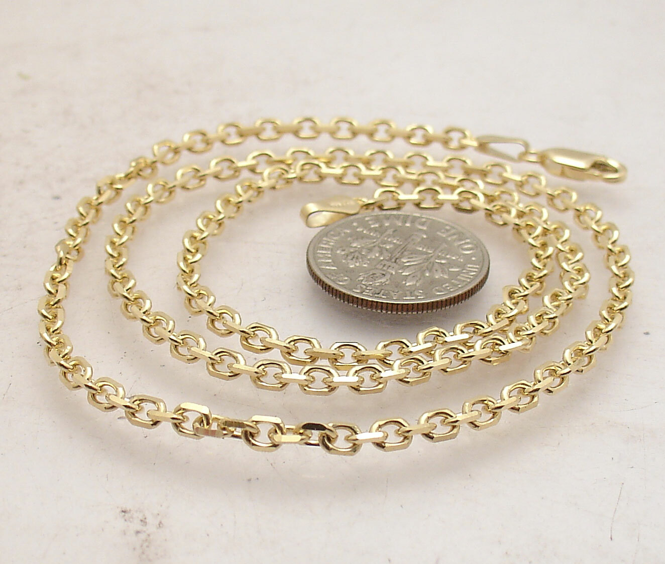 3mm Solid Diamond Cut Oval Cable Link Chain Necklace REAL 14K Yellow Gold