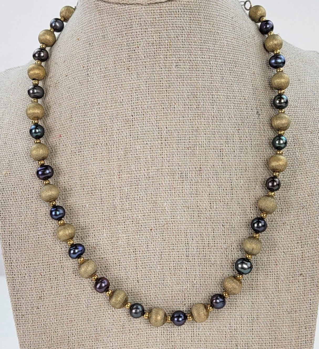 THAI 925 Silver FAS Gold-Tone Multicolor Pearl Beaded Necklace 19 in 6.7mm