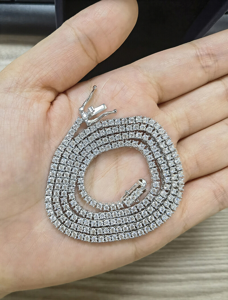 2mm D Color VVS Moissanite Tennis Chain Necklace 925 Sterling Silver Pass Tester