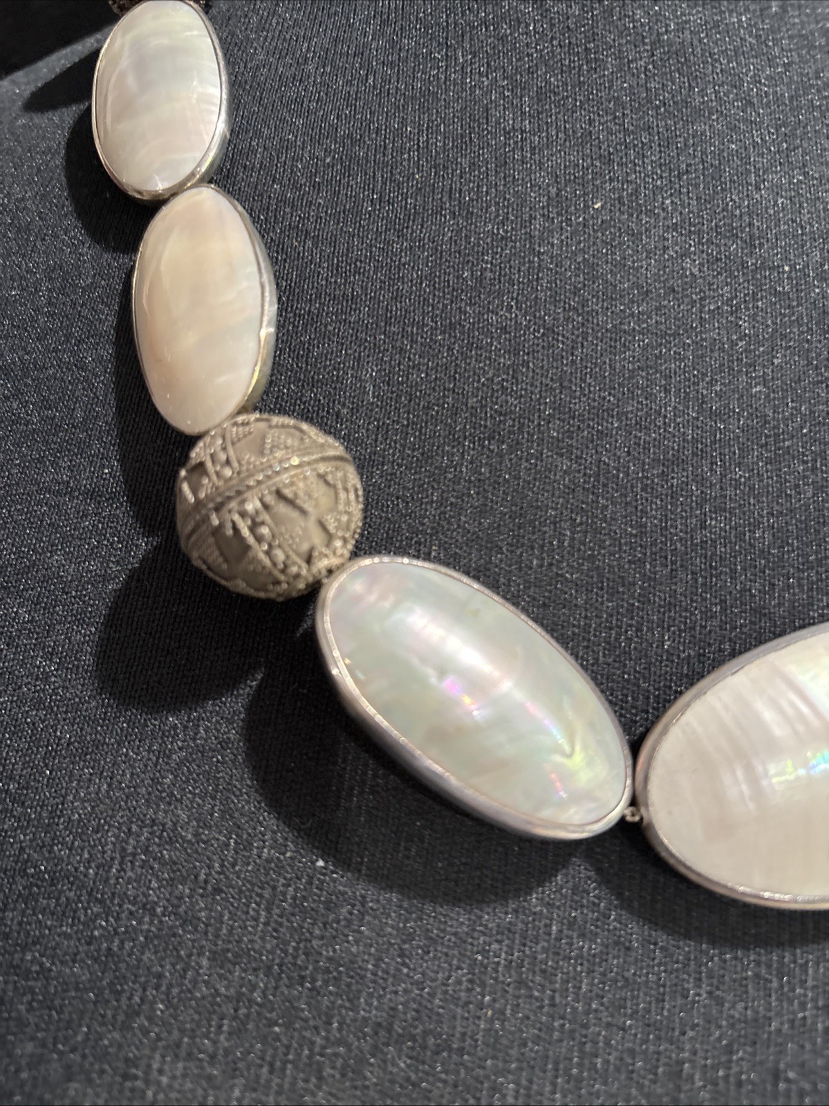 Rare Nautilus Osmena Pearl Antique 925 Silver Necklace 70cm WhiteGray Iridescent