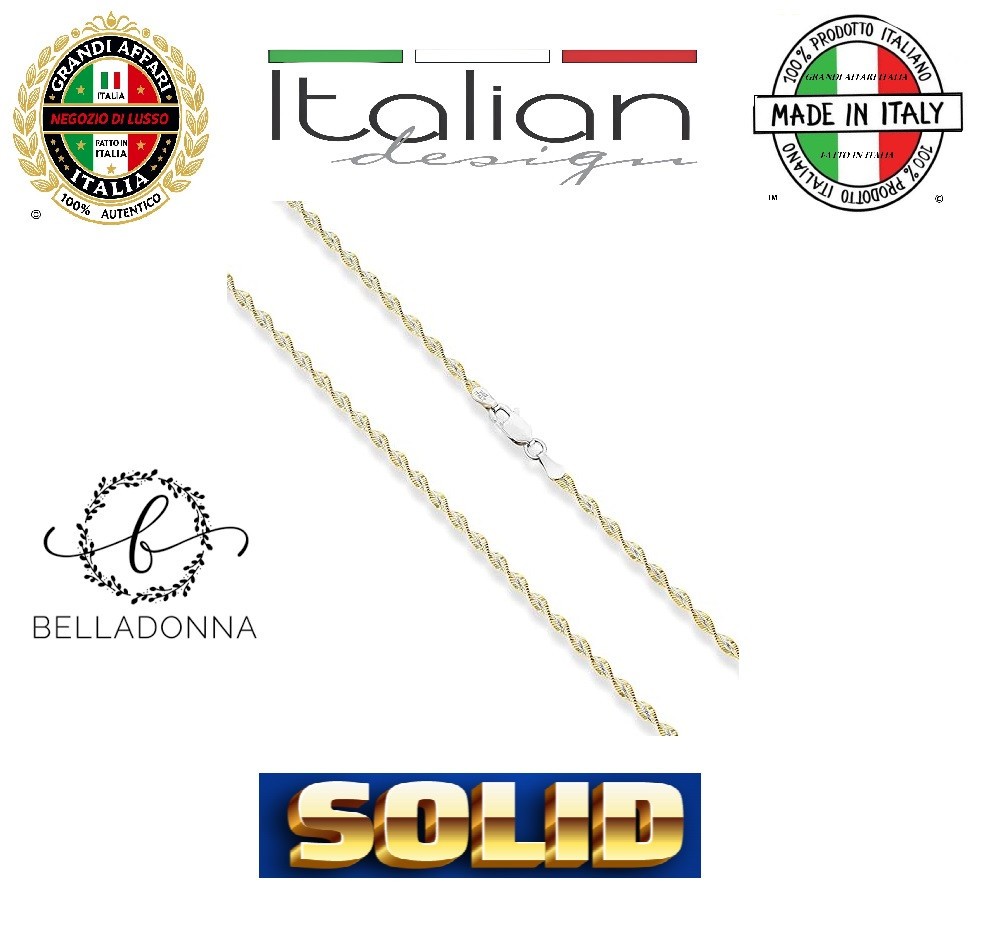 Italian Lusso 18k 925 Silver 2.5mm Two-Tone Contorta Herringbone Necklace 20.0