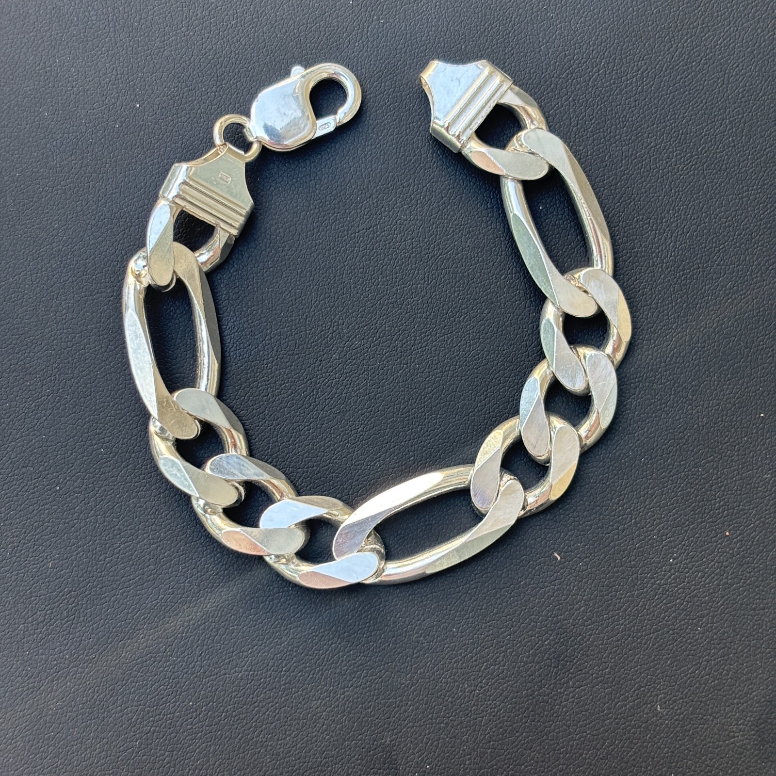 13mm Figaro Bracelet – 925 Sterling Silver or 14k Gold Vermeil Made in Italy