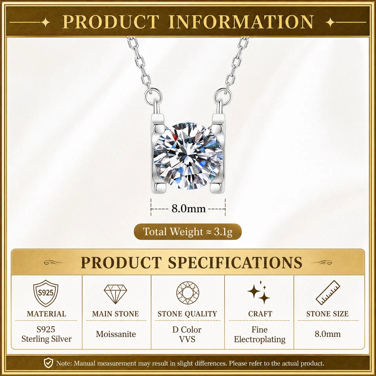 2CT Moissanite Pendant Necklace 925 Sterling Silver White Gold Plated