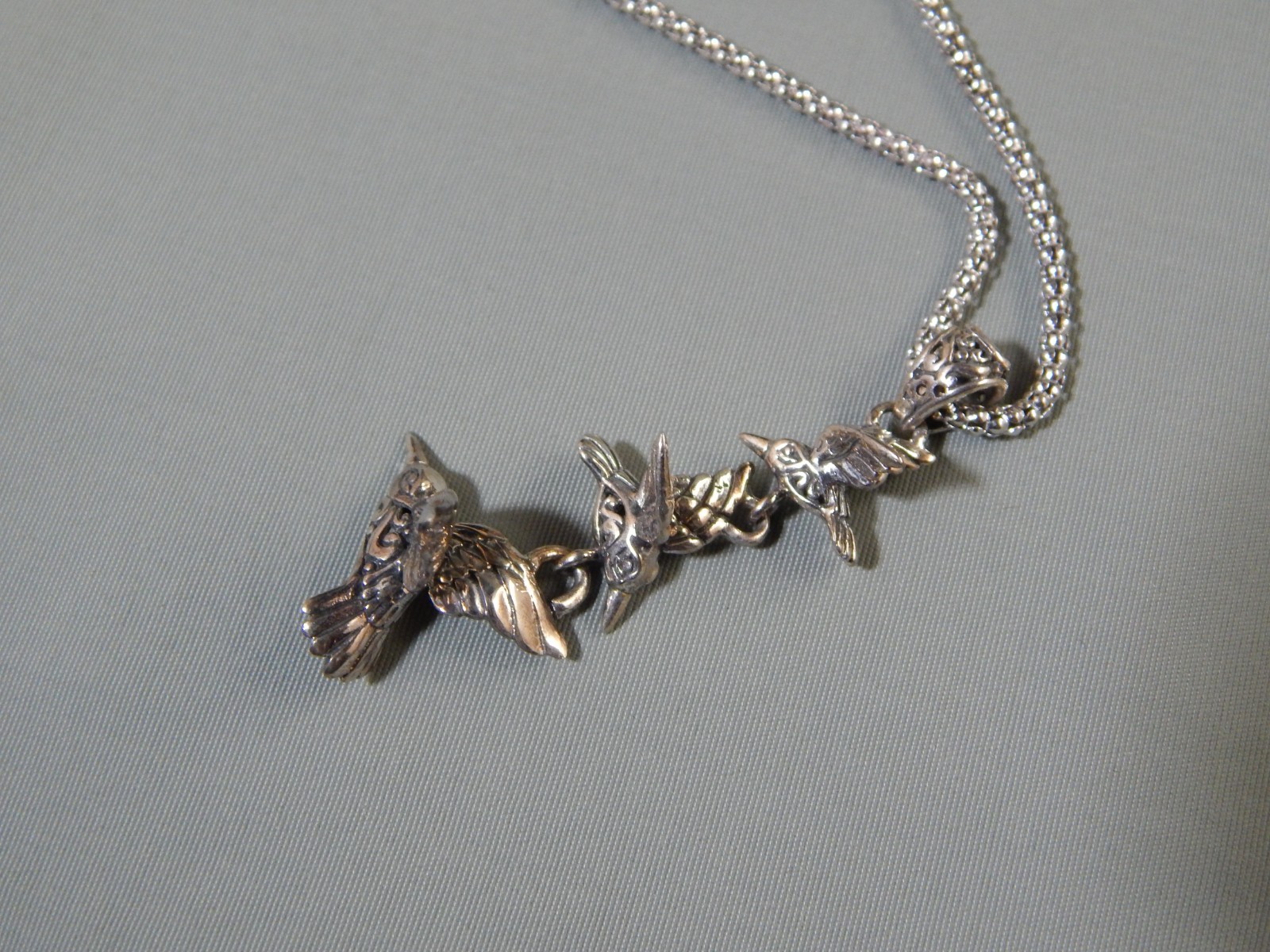 Annika Witt Sterling Hummingbird Dangle Drop Pendant Necklace 18″ adj w/ Box