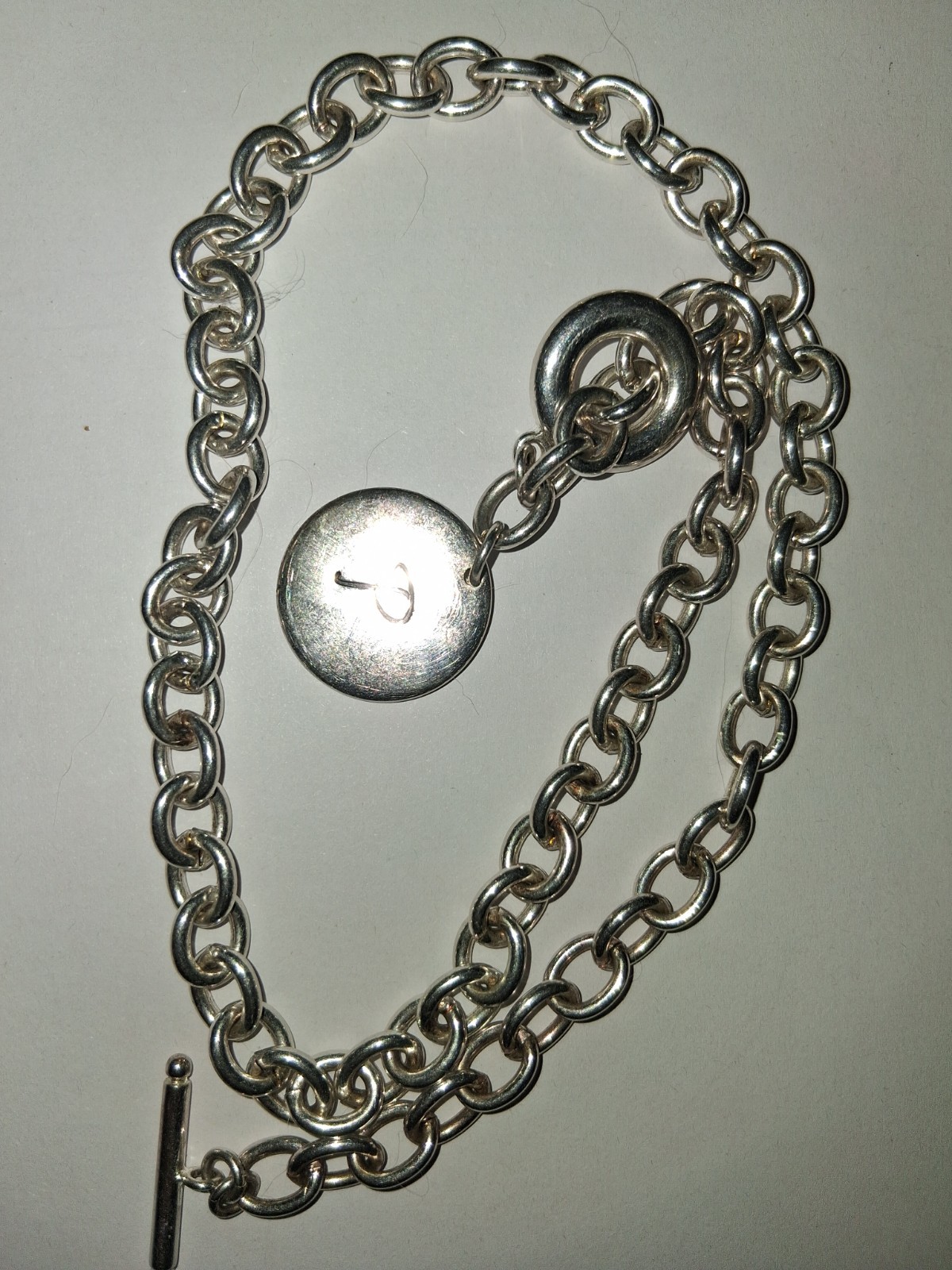 925 Sterling Silver Rolo Chain Choker 19in Toggle Engraved Letter P Charm