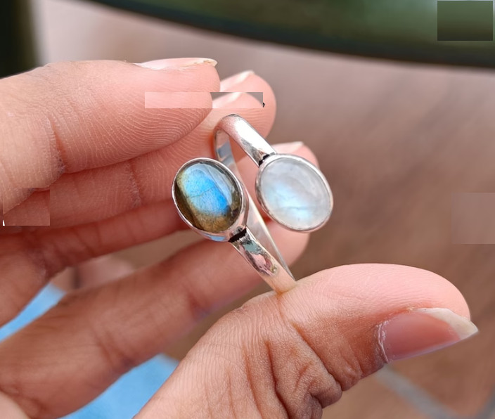 925 Sterling Silver Labradorite And Moonstone Ring For Women And Adults