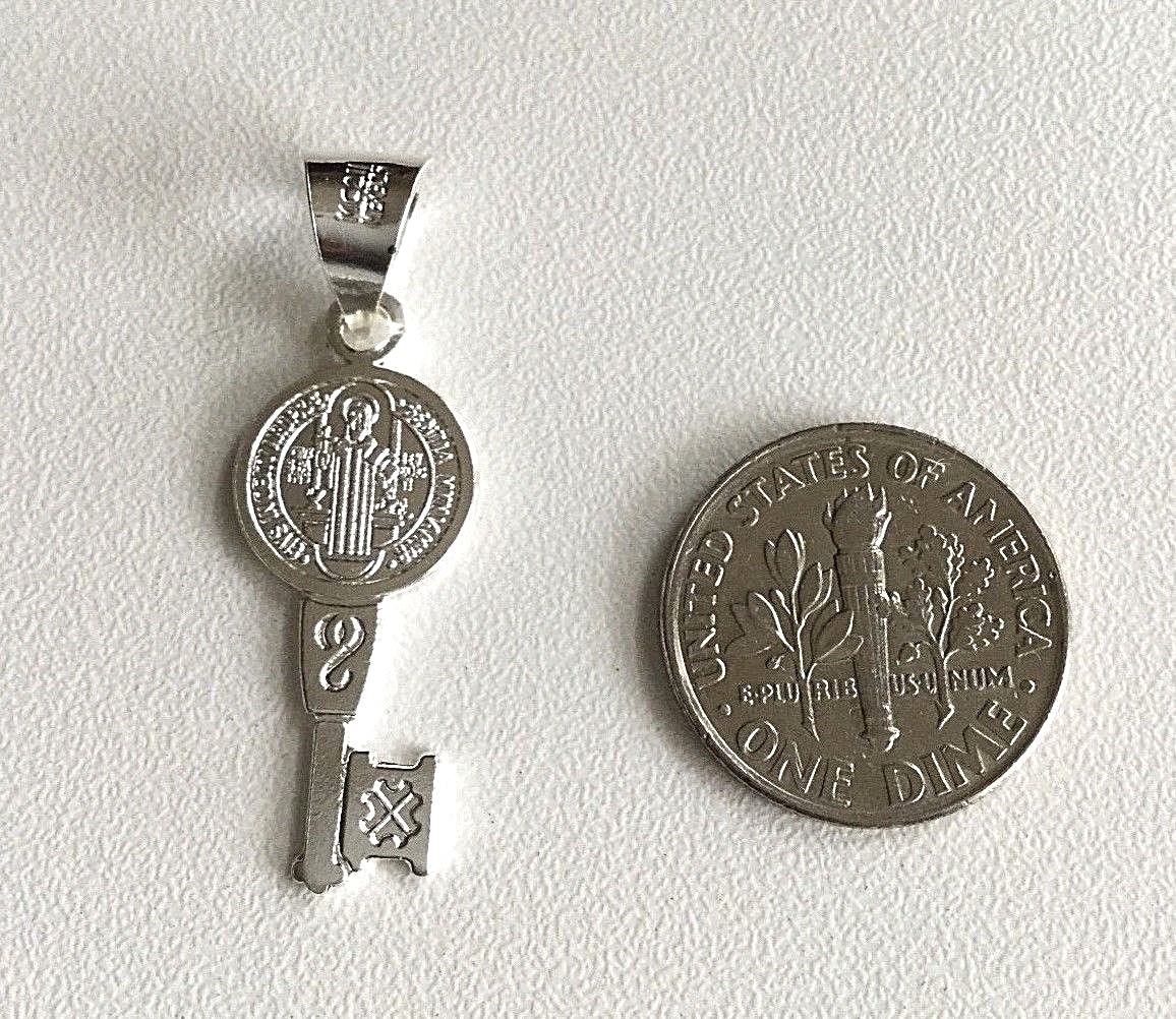 STERLING SILVER SAINT BENEDICT KEY/925-PLATA MEDALLA DE SAN BENITO LLAVE – 32mm