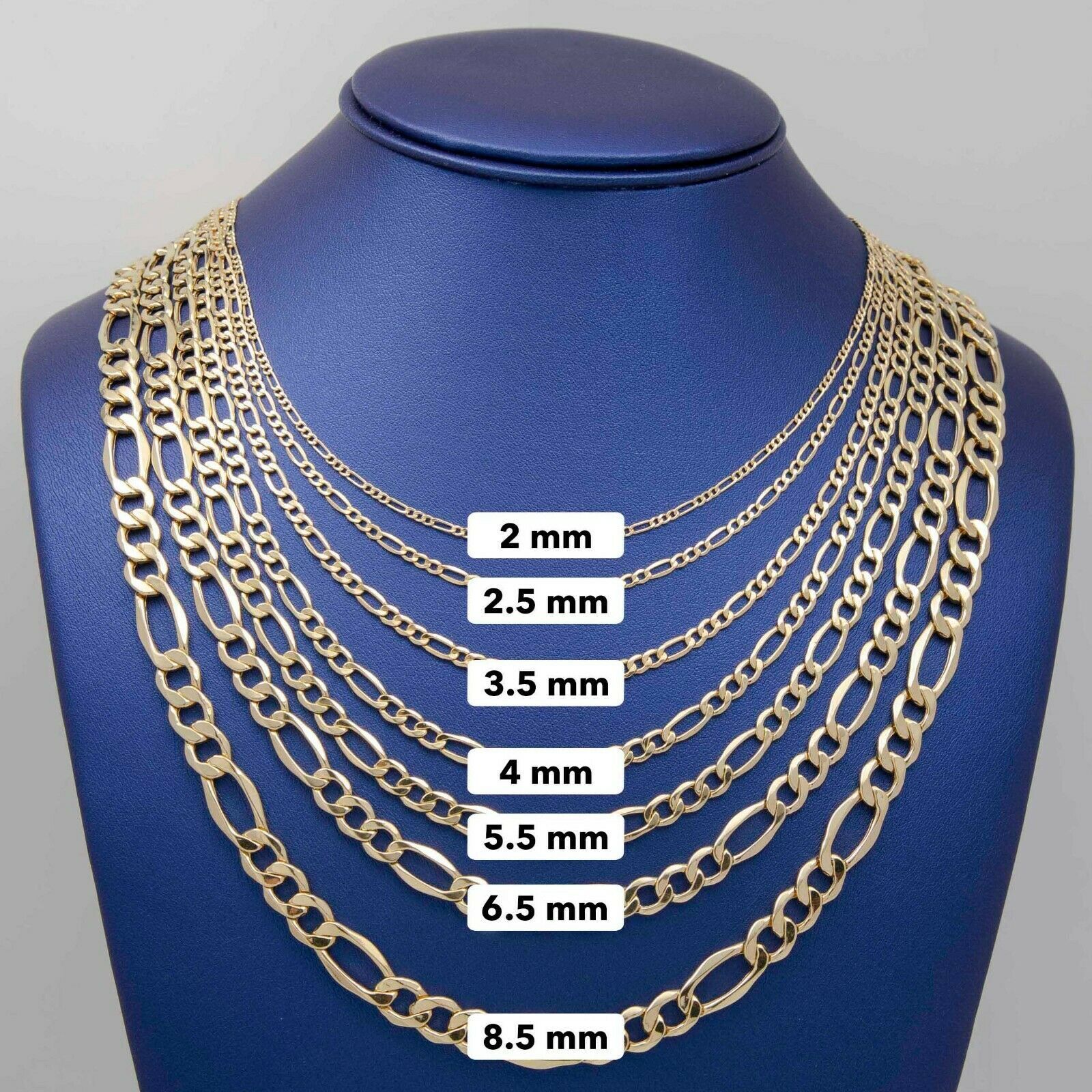 Figaro Link Chain Necklace Real 10K Hollow Yellow Gold All Sizes