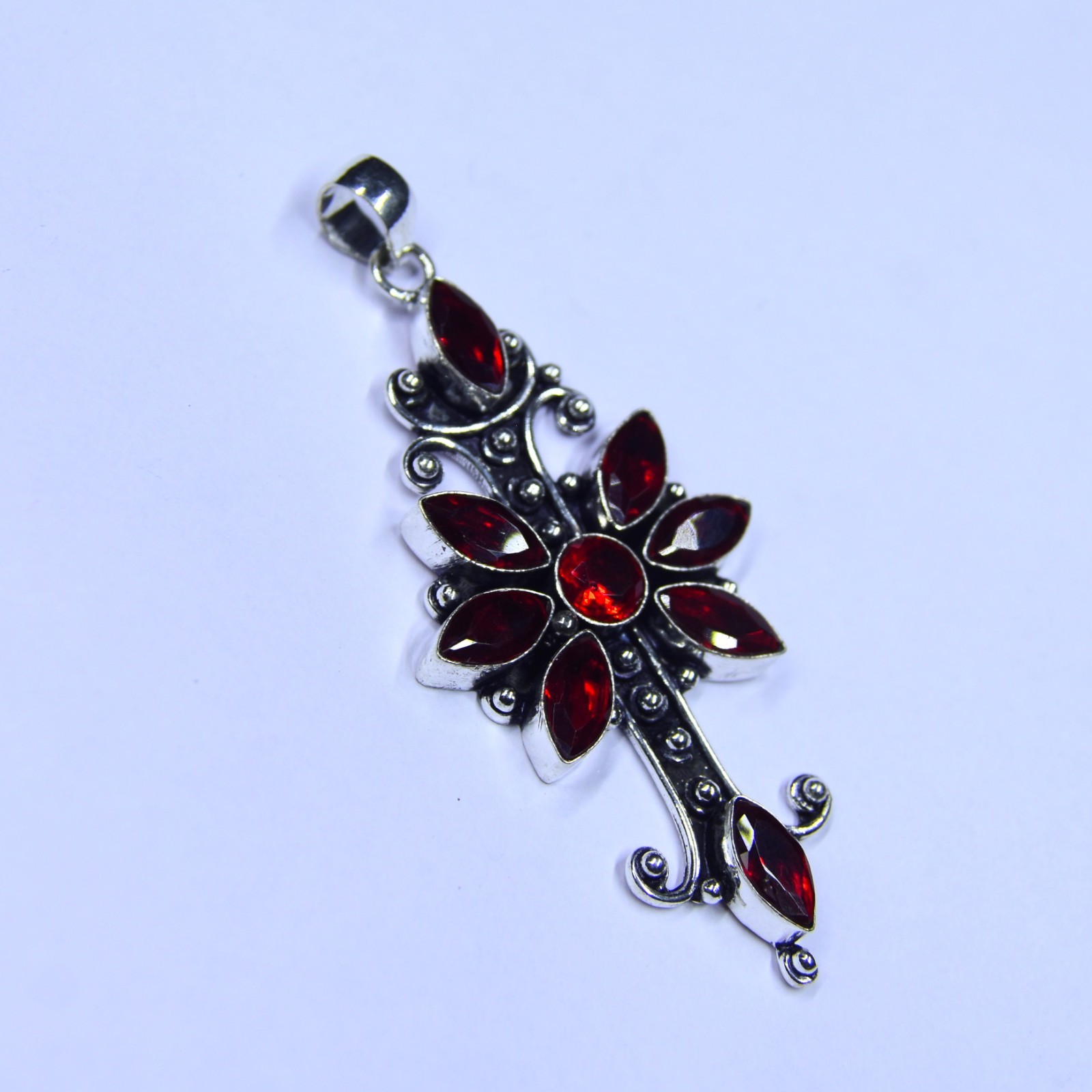 Red Garnet Gemstone Gothic Style Pendant 925 Sterling Silver Jewelry Necklace