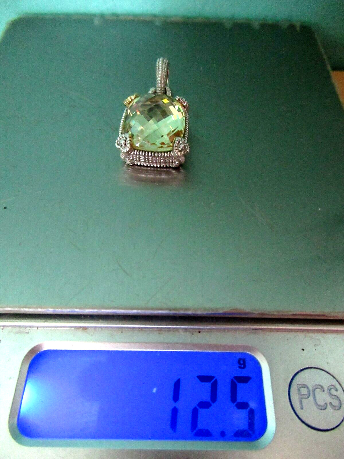 Judith Ripka JR TWO SS & 18K Gold Canary Quartz & Diamond Pendant Enhancer G-Box