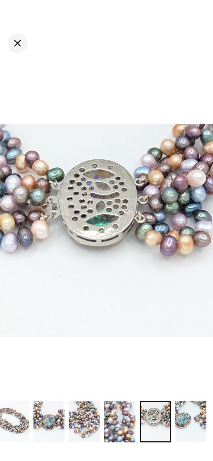Unbranded Pastel Cultured Pearl Triple Strand Necklace With Abalone Clasp 17″