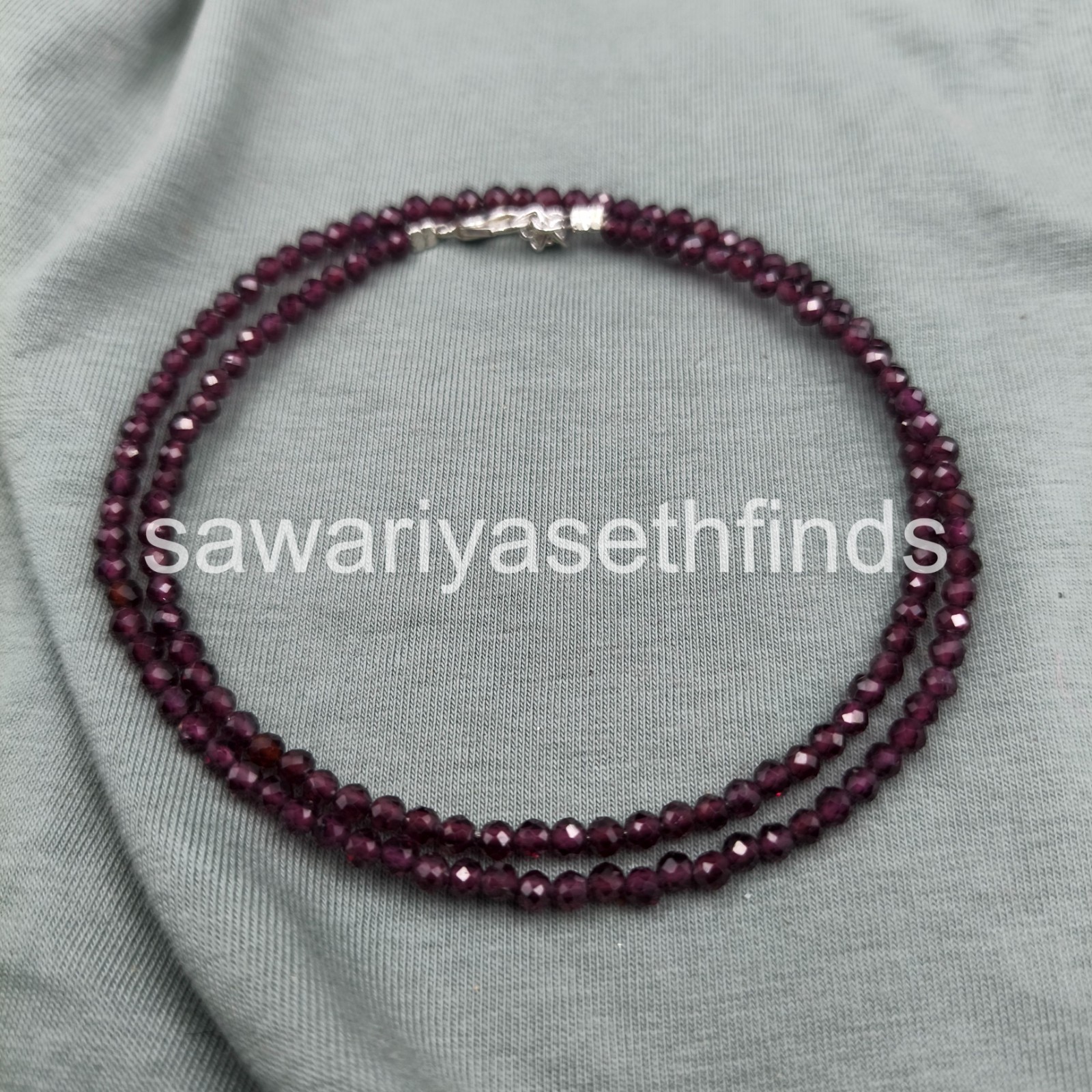 Natural Garnet 3mm Faceted Round Necklace, Minimal Layering Jewelry, January Bir