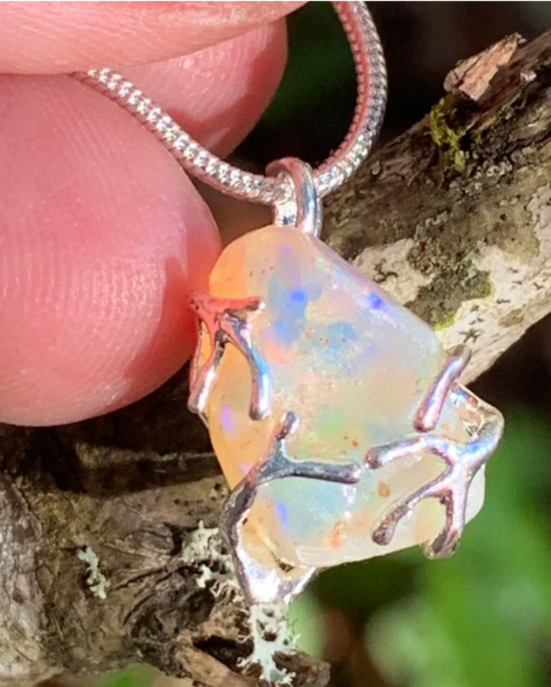 Angel Opal Sparkler Silver Necklace